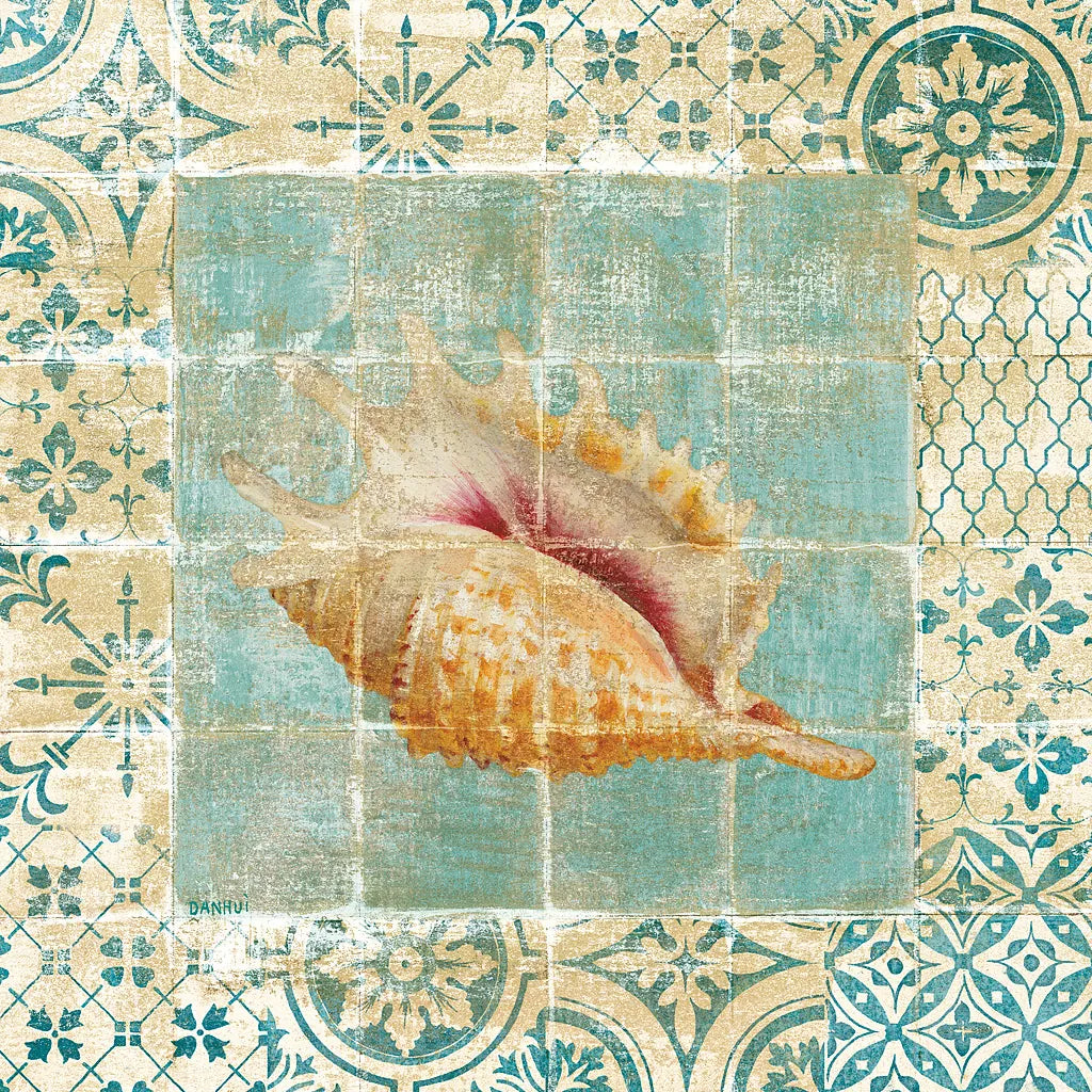Shell Tiles II Blue by Danhui Nai. SKU 13349a. Archival Giclee Fine art print for wall decor.