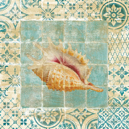 Shell Tiles II Blue by Danhui Nai. SKU 13349a. Archival Giclee Fine art print for wall decor.