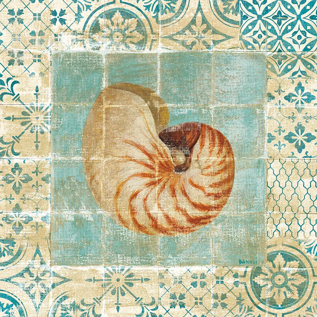Shell Tiles III Blue by Danhui Nai. SKU 13350a. Archival Giclee Fine art print for wall decor.