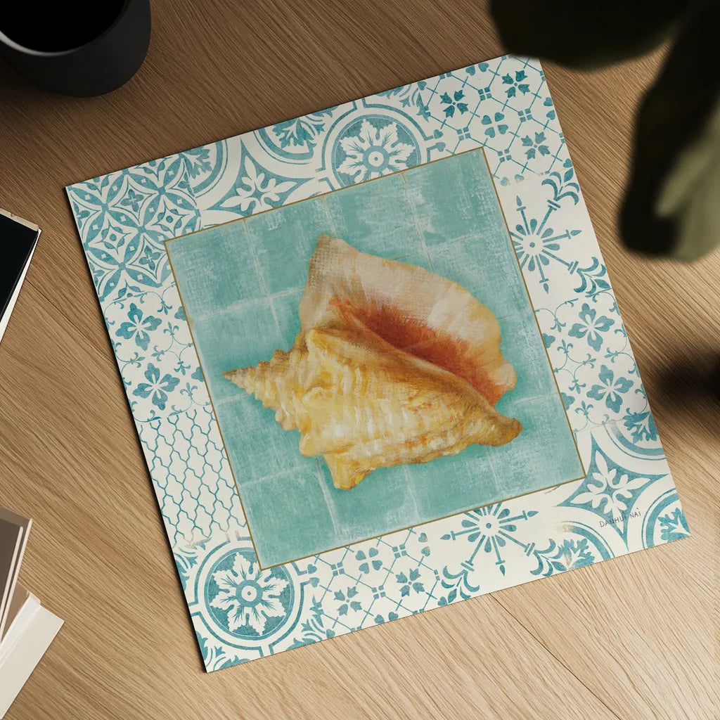 Shell Tiles IV by Danhui Nai. Shown as a detailed flat fine art print, highlighting archival giclee quality. Available as an archival giclee rolled canvas, fine art paper, or poster print. SKU 13351a.