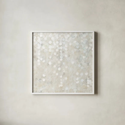 Shimmering Cascade by Danhui Nai. Shown in a crisp white glass frame for a clean and minimalist style. Available as an archival giclee rolled canvas, fine art paper, or poster print. SKU 92679a.