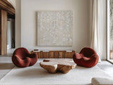 Shimmering Cascade by Danhui Nai. Shown as extra-large giant wall art in a modern living room. Available as an archival giclee rolled canvas, fine art paper, or poster print. SKU 92679a.