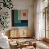 Shine On by Danhui Nai. Shown in a natural wood frame in a cozy modern living room. Available as an archival giclee rolled canvas, fine art paper, or poster print. SKU 85840a.