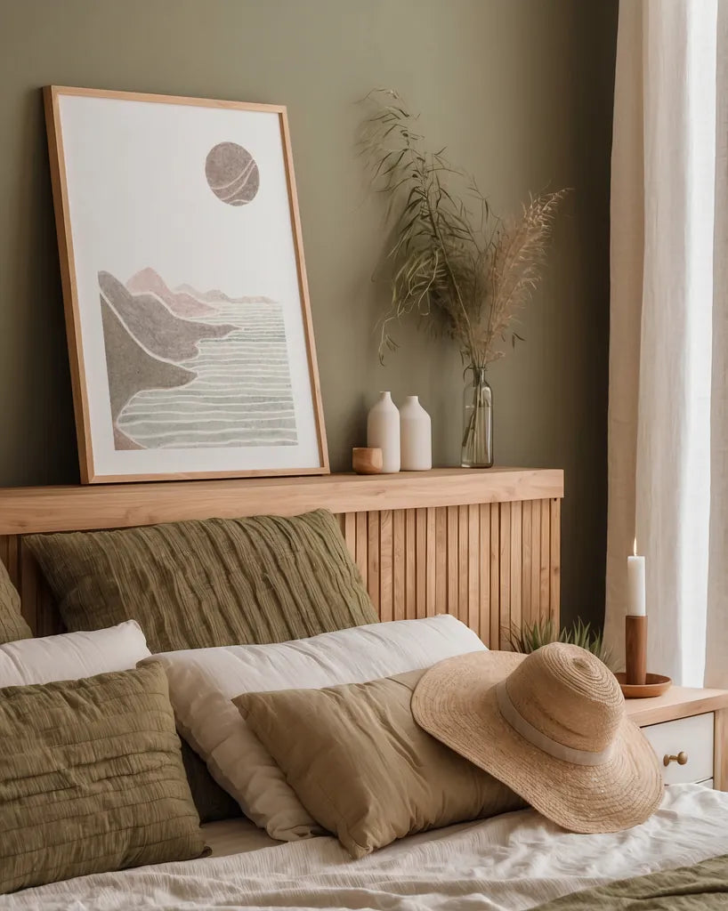 Shore Upon Shore by Danhui Nai. shown as a paper print in a natural frame. Available as a archival giclee rolled canvas, fine art paper, or poster print. SKU 67232h.