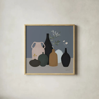 Simple Vessels I by Danhui Nai. Shown in a natural wood glass frame for a timeless modern aesthetic. Available as an archival giclee rolled canvas, fine art paper, or poster print. SKU 86338a.