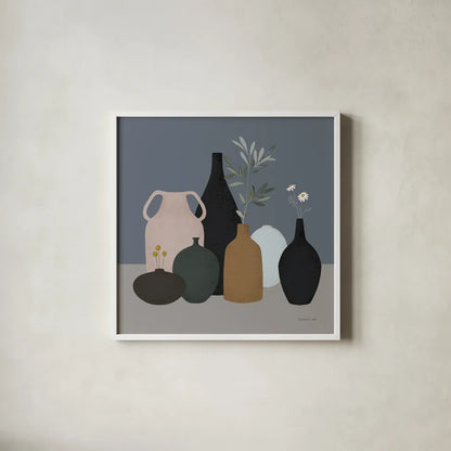 Simple Vessels I by Danhui Nai. Shown in a crisp white glass frame for a clean and minimalist style. Available as an archival giclee rolled canvas, fine art paper, or poster print. SKU 86338a.