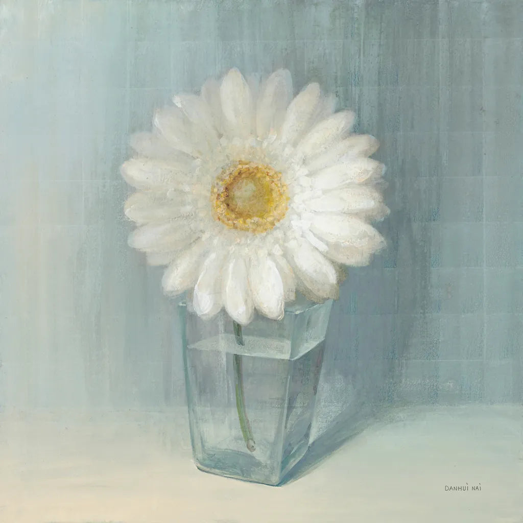 Single White Daisy by Danhui Nai. SKU 5183a. Archival Giclee Fine art print for wall decor.