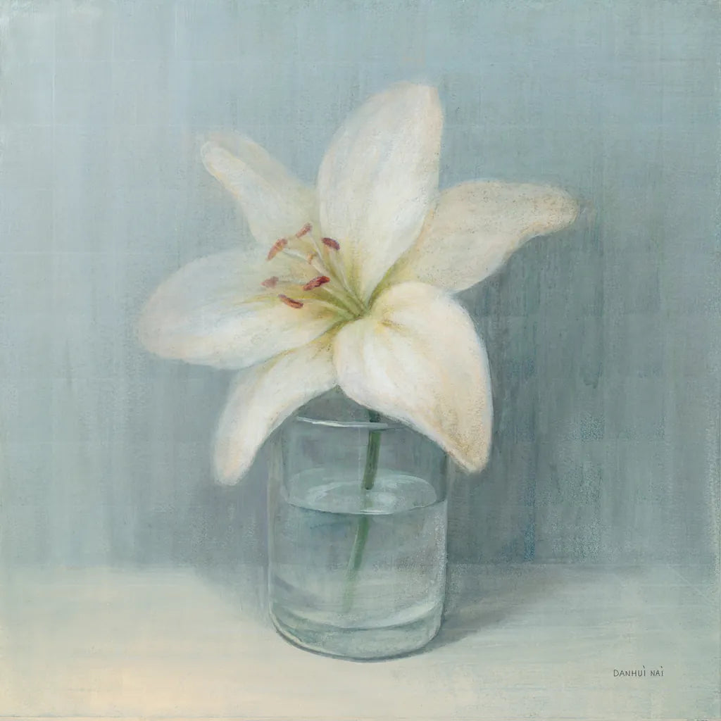 Single White Lily by Danhui Nai. SKU 5184a. Archival Giclee Fine art print for wall decor.
