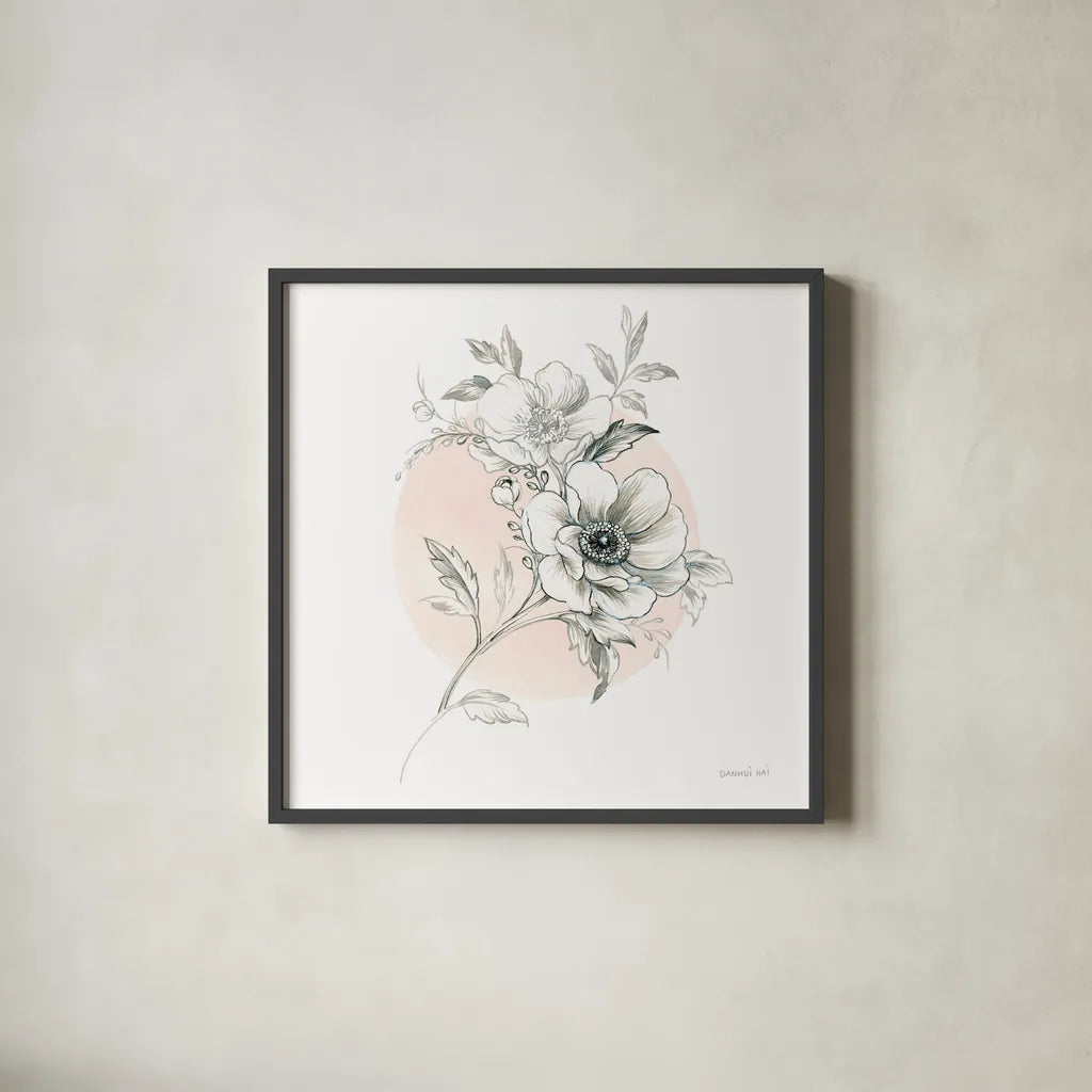 Sketchbook Garden I by Danhui Nai. Shown in a sleek black glass frame for a contemporary gallery look. Available as an archival giclee rolled canvas, fine art paper, or poster print. SKU 41775a.