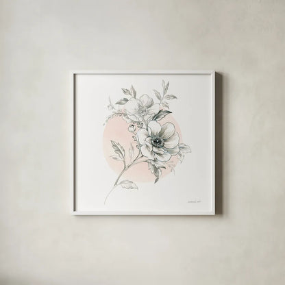 Sketchbook Garden I by Danhui Nai. Shown in a crisp white glass frame for a clean and minimalist style. Available as an archival giclee rolled canvas, fine art paper, or poster print. SKU 41775a.