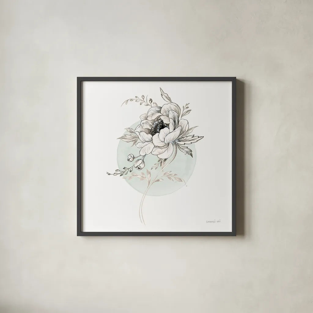 Sketchbook Garden II by Danhui Nai. Shown in a sleek black glass frame for a contemporary gallery look. Available as an archival giclee rolled canvas, fine art paper, or poster print. SKU 41776a.