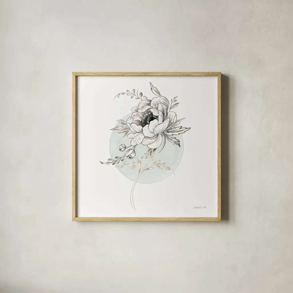 Sketchbook Garden II by Danhui Nai. Shown in a natural wood glass frame for a timeless modern aesthetic. Available as an archival giclee rolled canvas, fine art paper, or poster print. SKU 41776a.