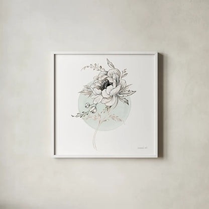 Sketchbook Garden II by Danhui Nai. Shown in a crisp white glass frame for a clean and minimalist style. Available as an archival giclee rolled canvas, fine art paper, or poster print. SKU 41776a.