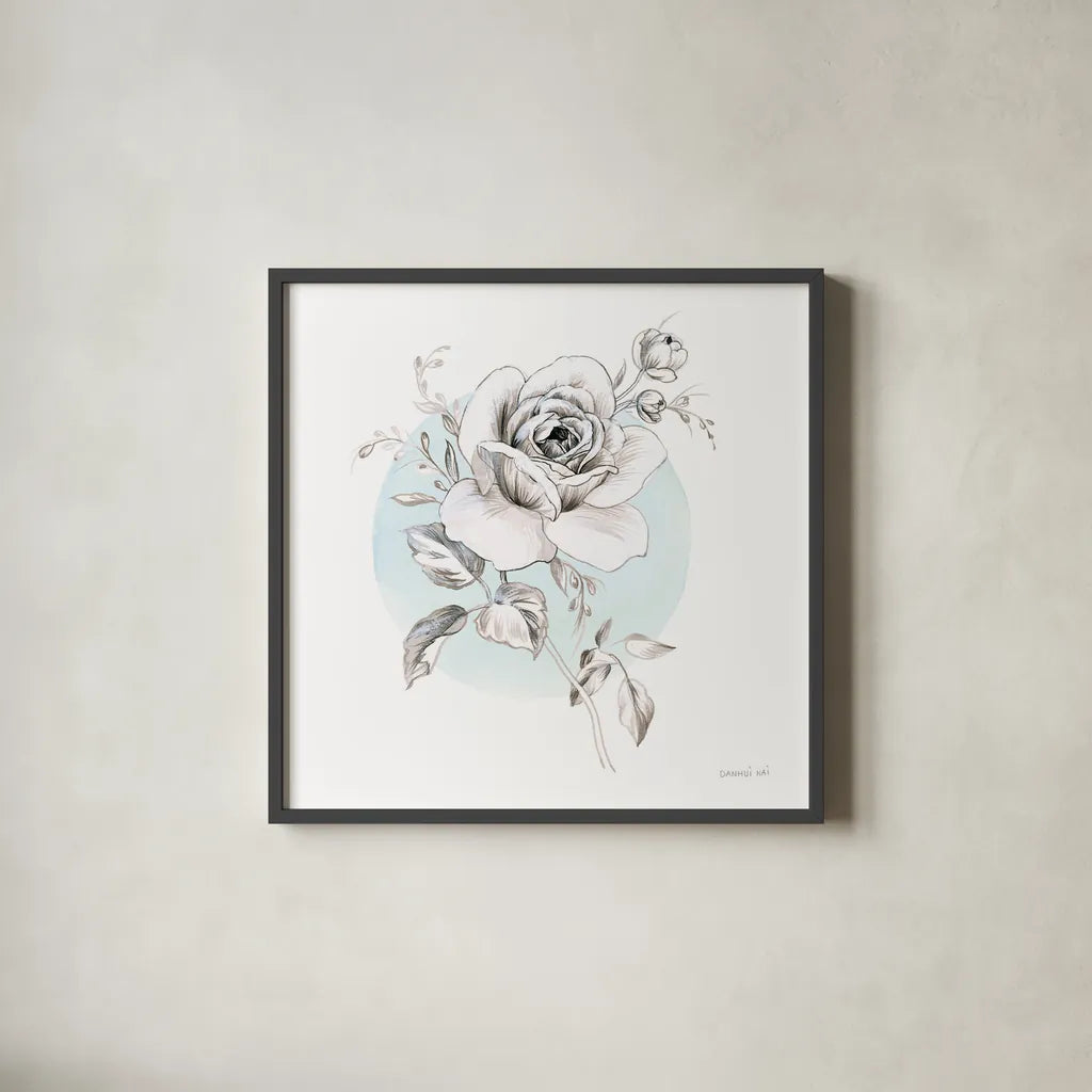 Sketchbook Garden III by Danhui Nai. Shown in a sleek black glass frame for a contemporary gallery look. Available as an archival giclee rolled canvas, fine art paper, or poster print. SKU 41777a.