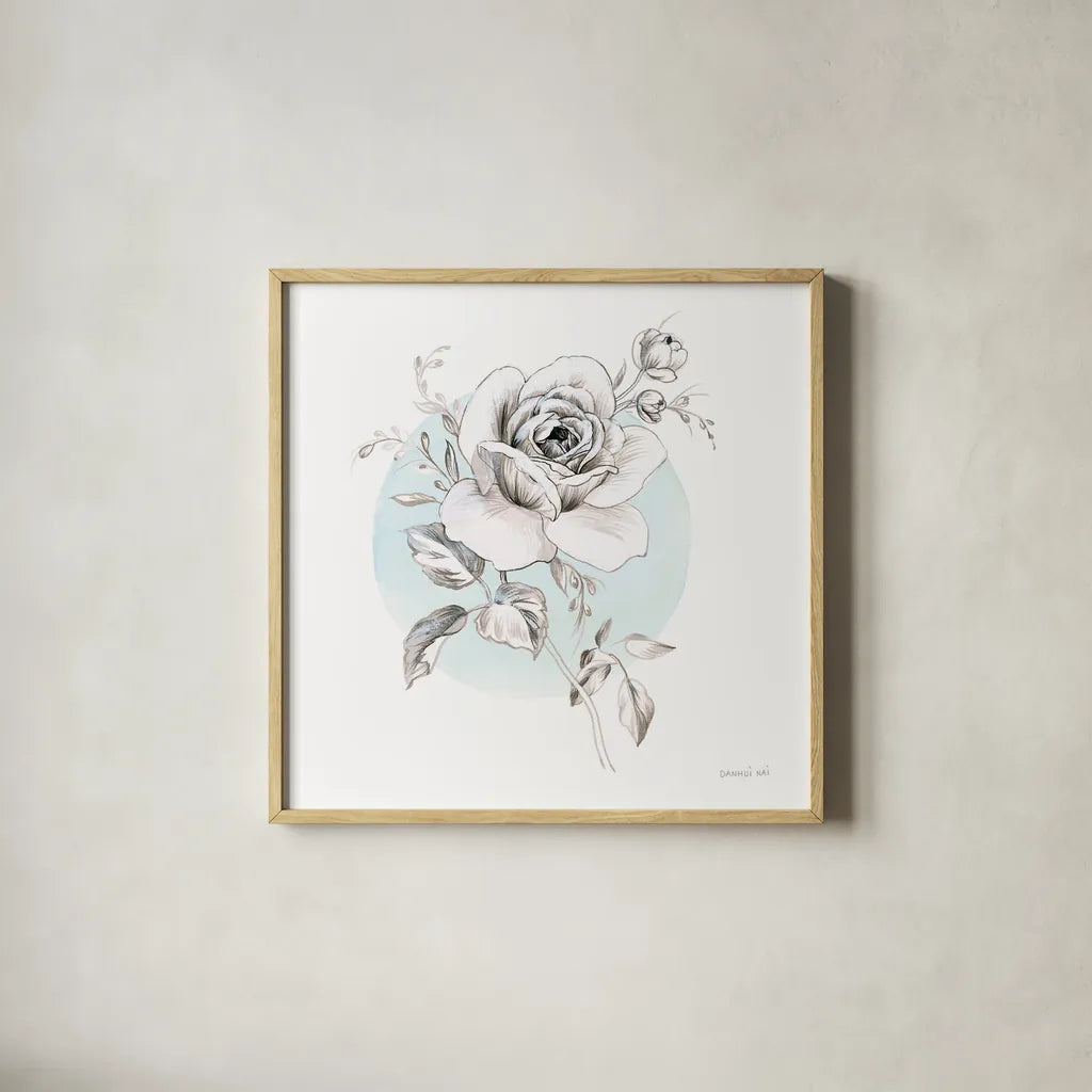 Sketchbook Garden III by Danhui Nai. Shown in a natural wood glass frame for a timeless modern aesthetic. Available as an archival giclee rolled canvas, fine art paper, or poster print. SKU 41777a.