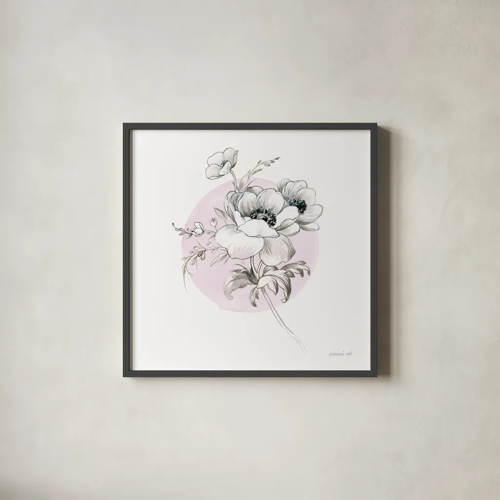 Sketchbook Garden IV by Danhui Nai. Shown in a sleek black glass frame for a contemporary gallery look. Available as an archival giclee rolled canvas, fine art paper, or poster print. SKU 41778a.