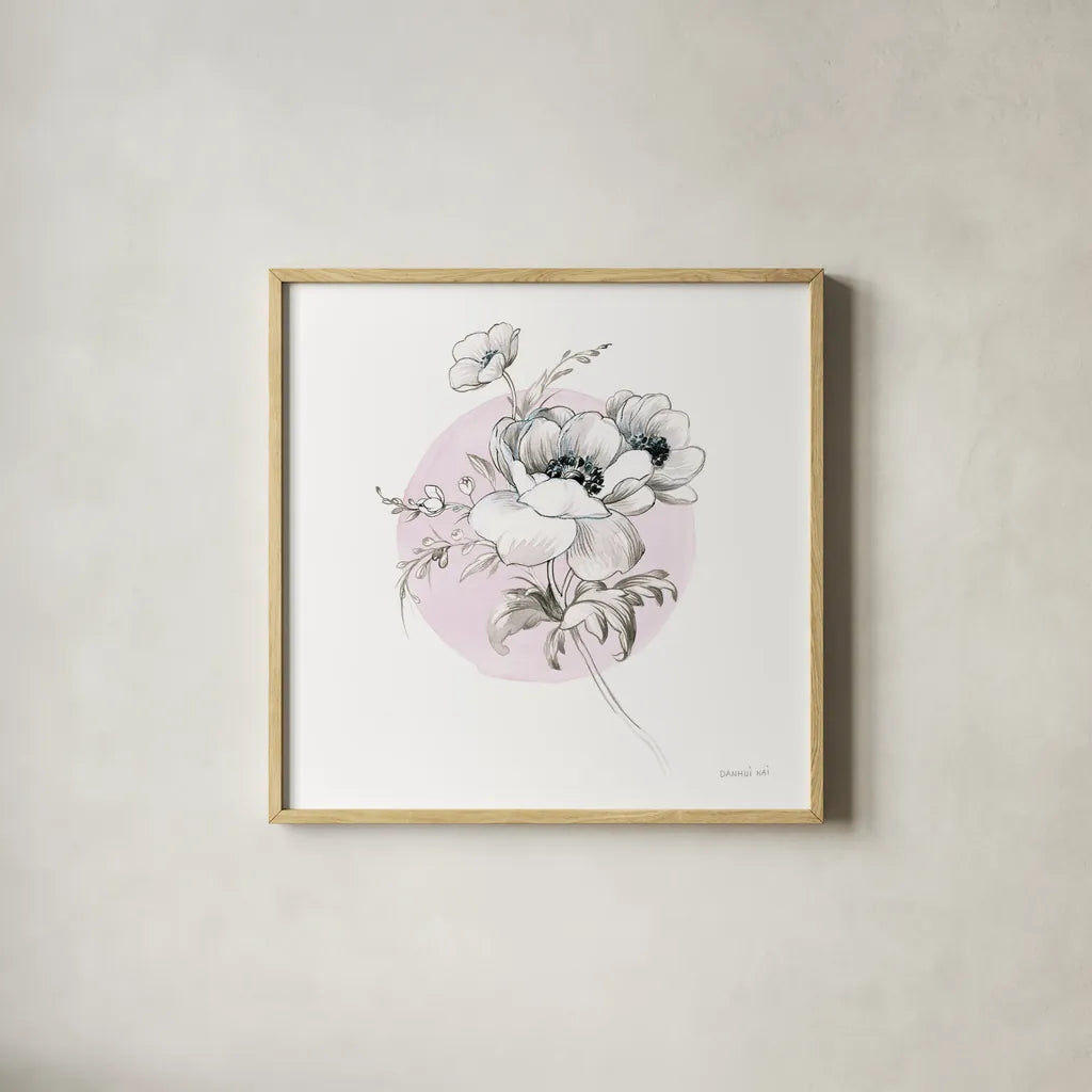 Sketchbook Garden IV by Danhui Nai. Shown in a natural wood glass frame for a timeless modern aesthetic. Available as an archival giclee rolled canvas, fine art paper, or poster print. SKU 41778a.