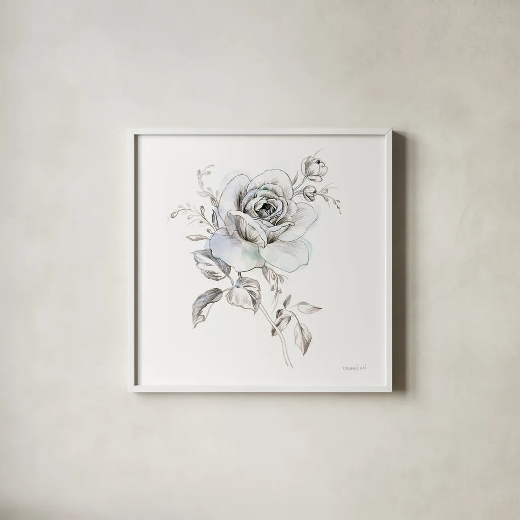 Sketchbook Garden IX by Danhui Nai. Shown in a crisp white glass frame for a clean and minimalist style. Available as an archival giclee rolled canvas, fine art paper, or poster print. SKU 41783a.