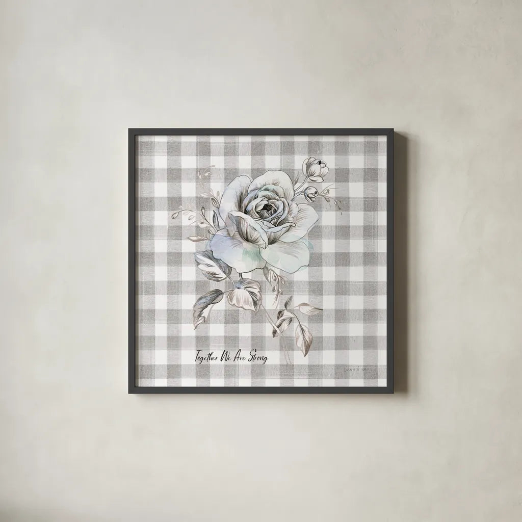 Sketchbook Garden IX Checker Together by Danhui Nai. Shown in a sleek black glass frame for a contemporary gallery look. Available as an archival giclee rolled canvas, fine art paper, or poster print. SKU 42611a.