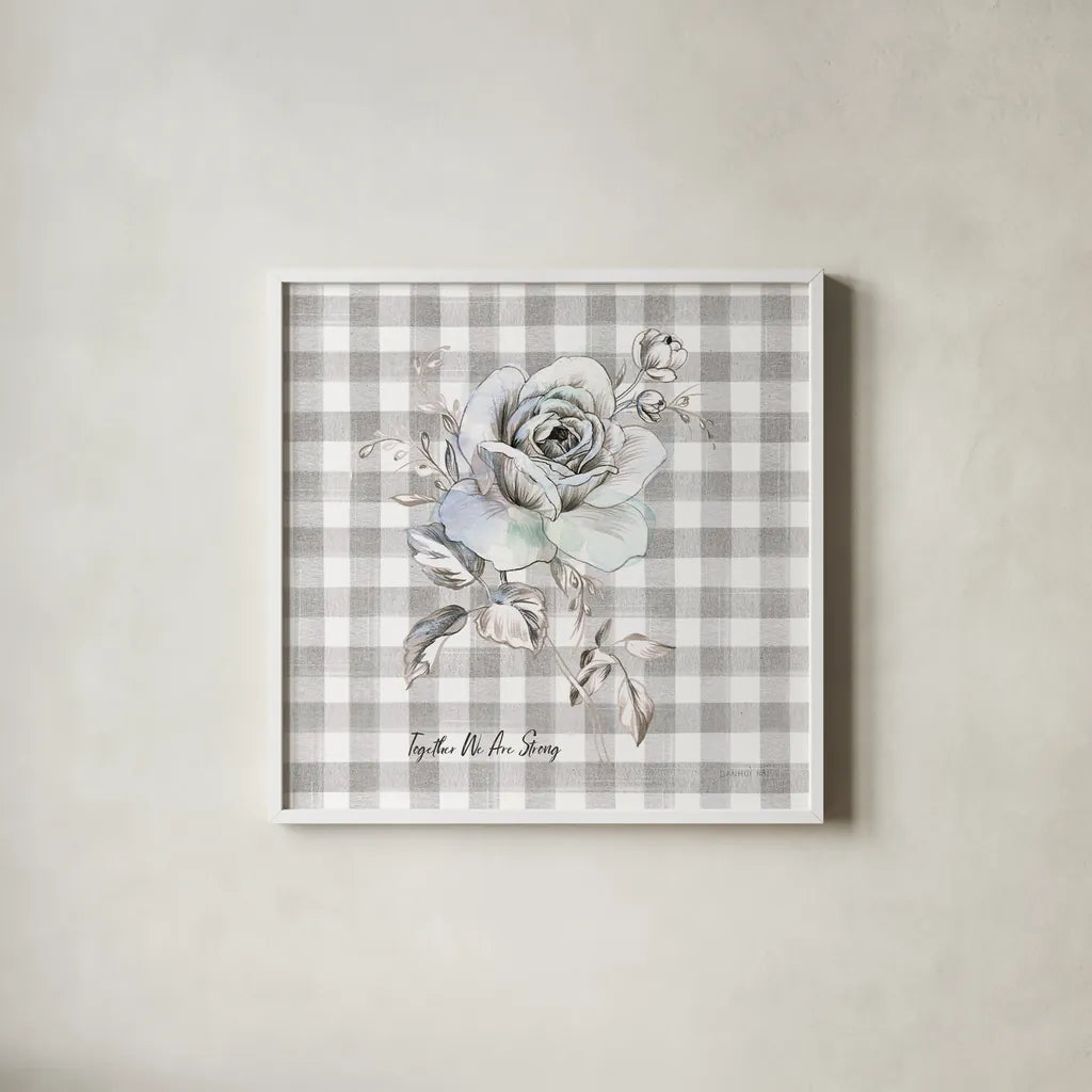 Sketchbook Garden IX Checker Together by Danhui Nai. Shown in a crisp white glass frame for a clean and minimalist style. Available as an archival giclee rolled canvas, fine art paper, or poster print. SKU 42611a.