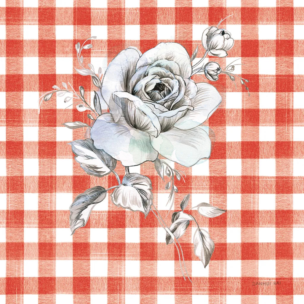 Sketchbook Garden IX Red Checker by Danhui Nai. SKU 42823a. Archival Giclee Fine art print for wall decor.