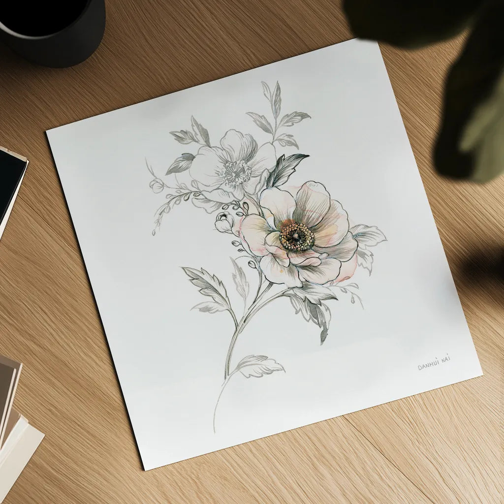 Sketchbook Garden VII by Danhui Nai. Shown as a detailed flat fine art print, highlighting archival giclee quality. Available as an archival giclee rolled canvas, fine art paper, or poster print. SKU 41781a.