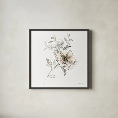 Sketchbook Garden VII by Danhui Nai. Shown in a sleek black glass frame for a contemporary gallery look. Available as an archival giclee rolled canvas, fine art paper, or poster print. SKU 41781a.
