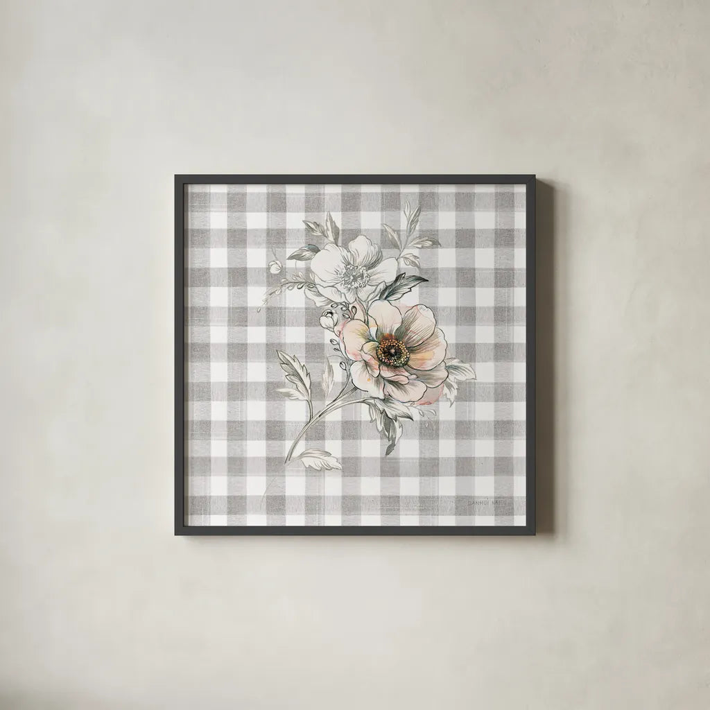 Sketchbook Garden VII Checker by Danhui Nai. Shown in a sleek black glass frame for a contemporary gallery look. Available as an archival giclee rolled canvas, fine art paper, or poster print. SKU 42439a.