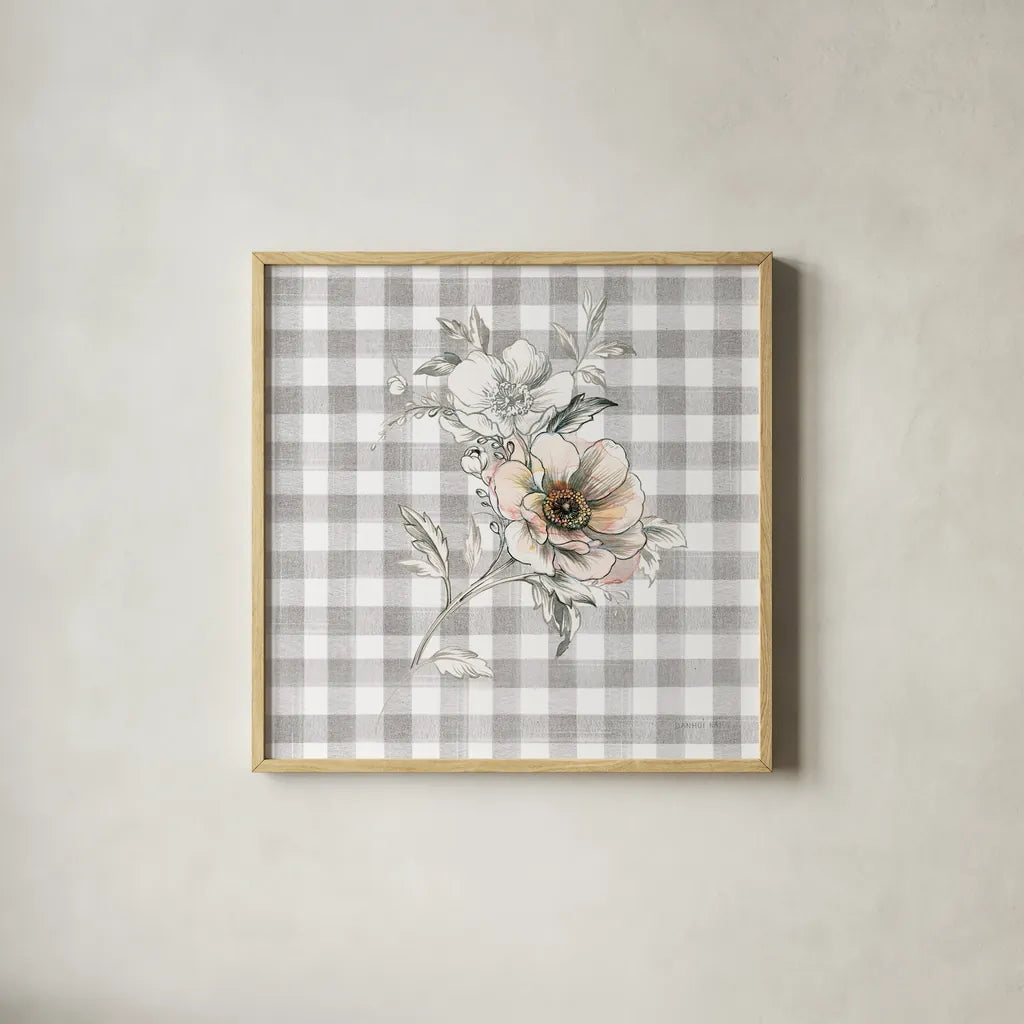 Sketchbook Garden VII Checker by Danhui Nai. Shown in a natural wood glass frame for a timeless modern aesthetic. Available as an archival giclee rolled canvas, fine art paper, or poster print. SKU 42439a.