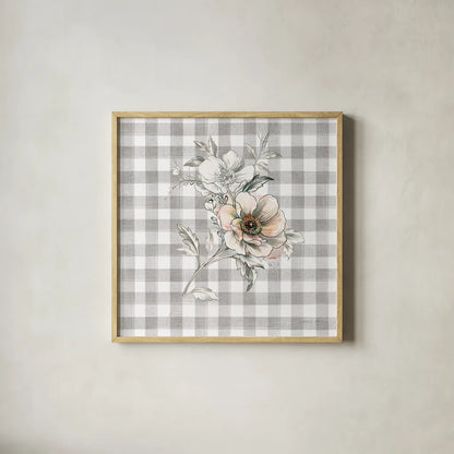 Sketchbook Garden VII Checker by Danhui Nai. Shown in a natural wood glass frame for a timeless modern aesthetic. Available as an archival giclee rolled canvas, fine art paper, or poster print. SKU 42439a.