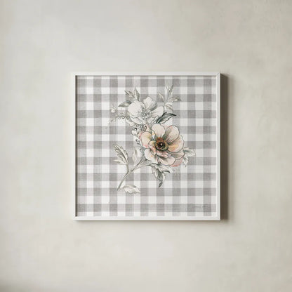 Sketchbook Garden VII Checker by Danhui Nai. Shown in a crisp white glass frame for a clean and minimalist style. Available as an archival giclee rolled canvas, fine art paper, or poster print. SKU 42439a.