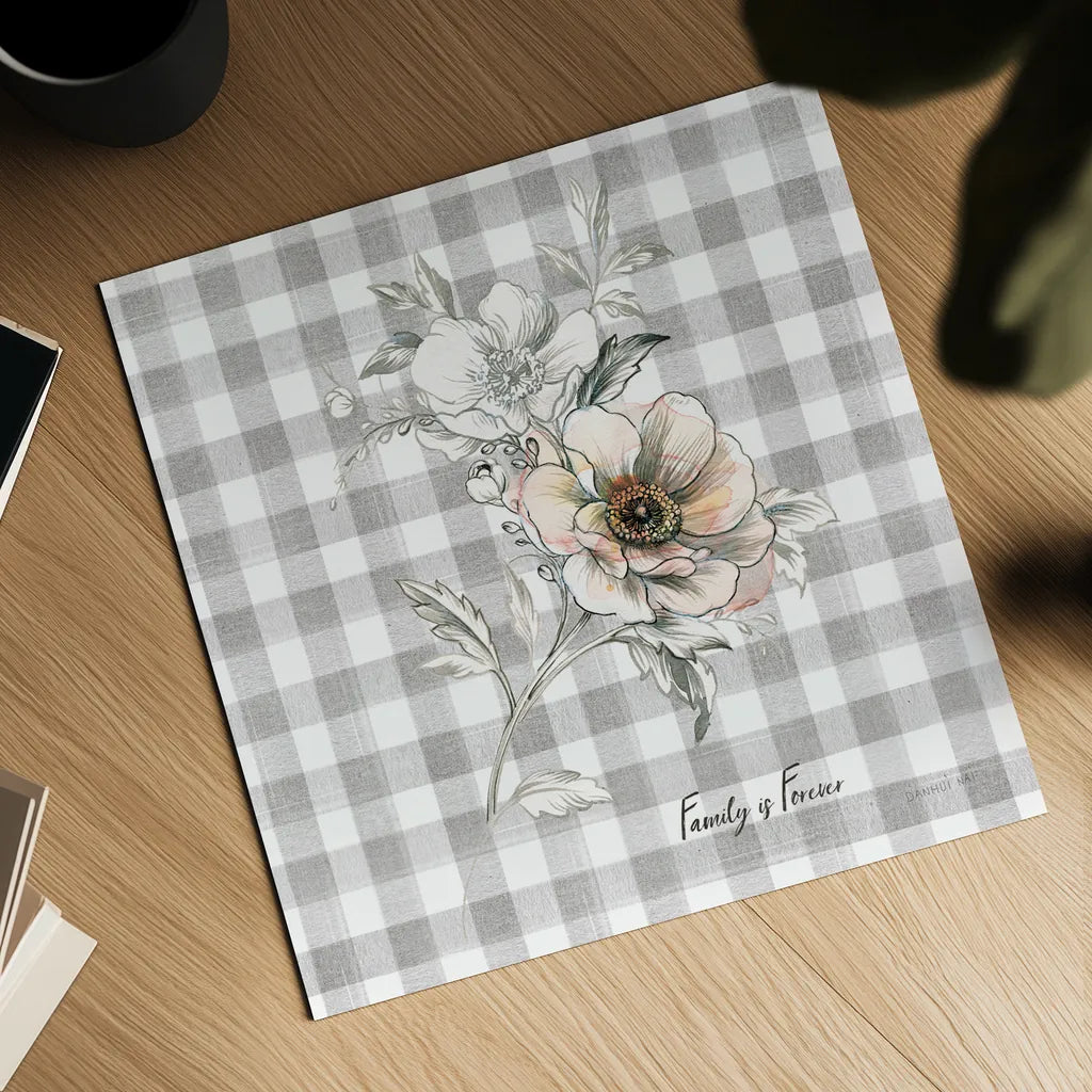 Sketchbook Garden VII Checker Family by Danhui Nai. Shown as a detailed flat fine art print, highlighting archival giclee quality. Available as an archival giclee rolled canvas, fine art paper, or poster print. SKU 42609a.