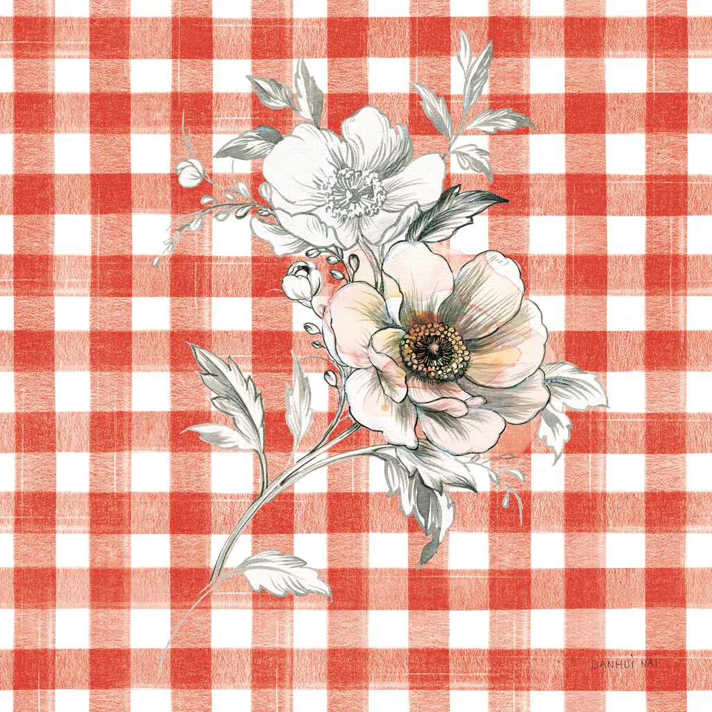 Sketchbook Garden VII Red Checker by Danhui Nai. SKU 42821a. Archival Giclee Fine art print for wall decor.