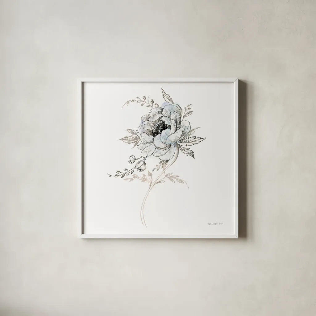 Sketchbook Garden VIII by Danhui Nai. Shown in a crisp white glass frame for a clean and minimalist style. Available as an archival giclee rolled canvas, fine art paper, or poster print. SKU 41782a.