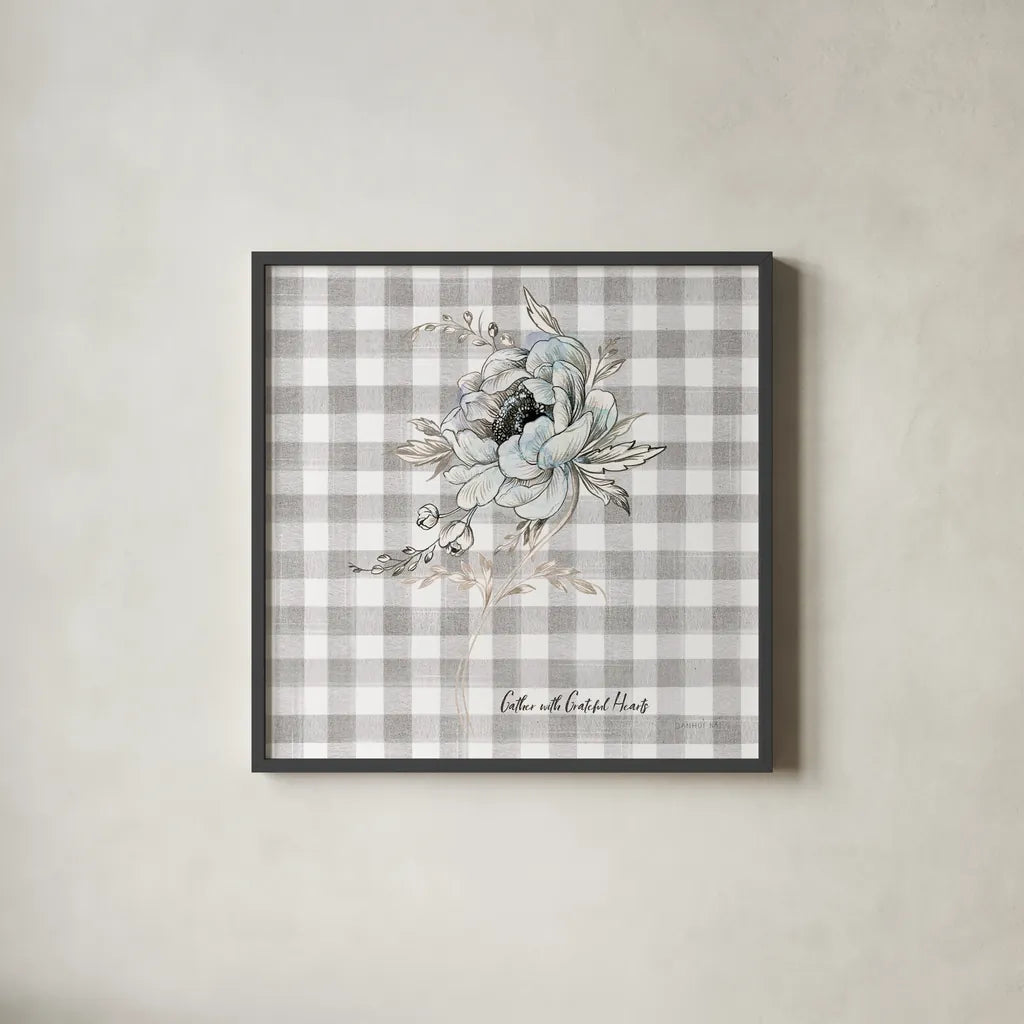Sketchbook Garden VIII Checker Gather by Danhui Nai. Shown in a sleek black glass frame for a contemporary gallery look. Available as an archival giclee rolled canvas, fine art paper, or poster print. SKU 42610a.