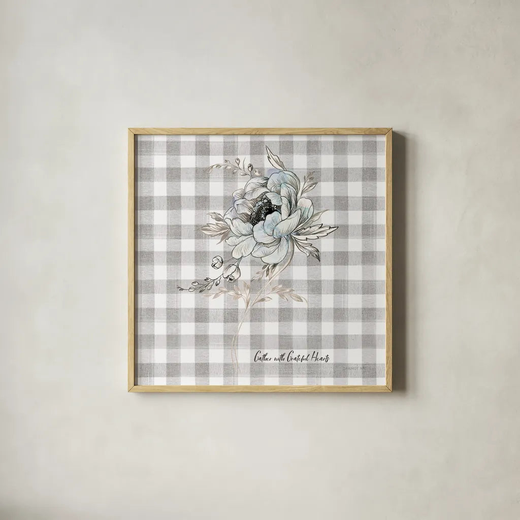 Sketchbook Garden VIII Checker Gather by Danhui Nai. Shown in a natural wood glass frame for a timeless modern aesthetic. Available as an archival giclee rolled canvas, fine art paper, or poster print. SKU 42610a.