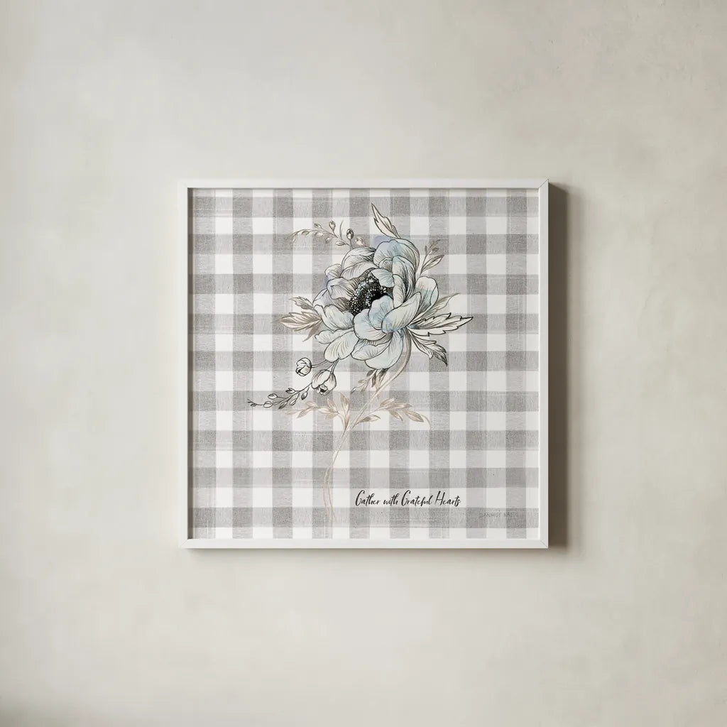 Sketchbook Garden VIII Checker Gather by Danhui Nai. Shown in a crisp white glass frame for a clean and minimalist style. Available as an archival giclee rolled canvas, fine art paper, or poster print. SKU 42610a.