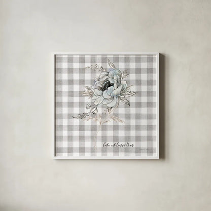 Sketchbook Garden VIII Checker Gather by Danhui Nai. Shown in a crisp white glass frame for a clean and minimalist style. Available as an archival giclee rolled canvas, fine art paper, or poster print. SKU 42610a.