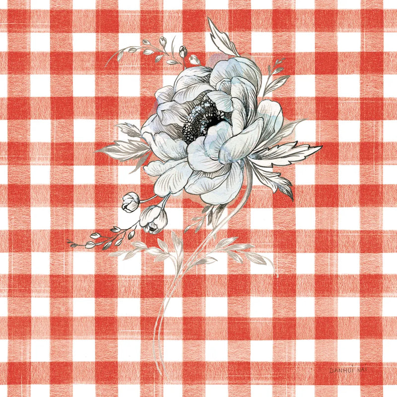 Sketchbook Garden VIII Red Checker by Danhui Nai. SKU 42822a. Archival Giclee Fine art print for wall decor.