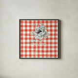 Sketchbook Garden VIII Red Checker by Danhui Nai. Shown in a sleek black glass frame for a contemporary gallery look. Available as an archival giclee rolled canvas, fine art paper, or poster print. SKU 42822a.