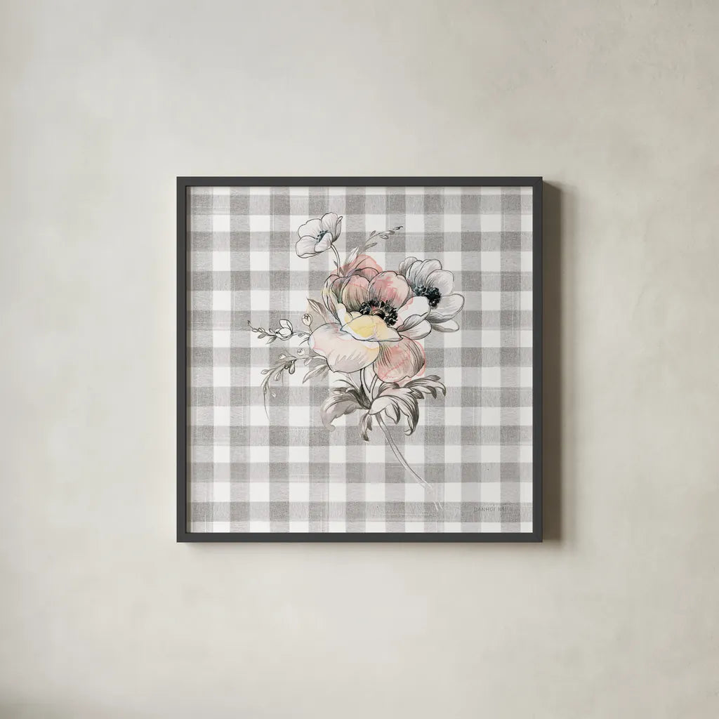 Sketchbook Garden X Checker by Danhui Nai. Shown in a sleek black glass frame for a contemporary gallery look. Available as an archival giclee rolled canvas, fine art paper, or poster print. SKU 42442a.