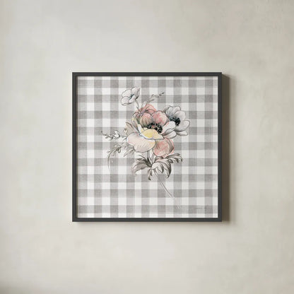 Sketchbook Garden X Checker by Danhui Nai. Shown in a sleek black glass frame for a contemporary gallery look. Available as an archival giclee rolled canvas, fine art paper, or poster print. SKU 42442a.