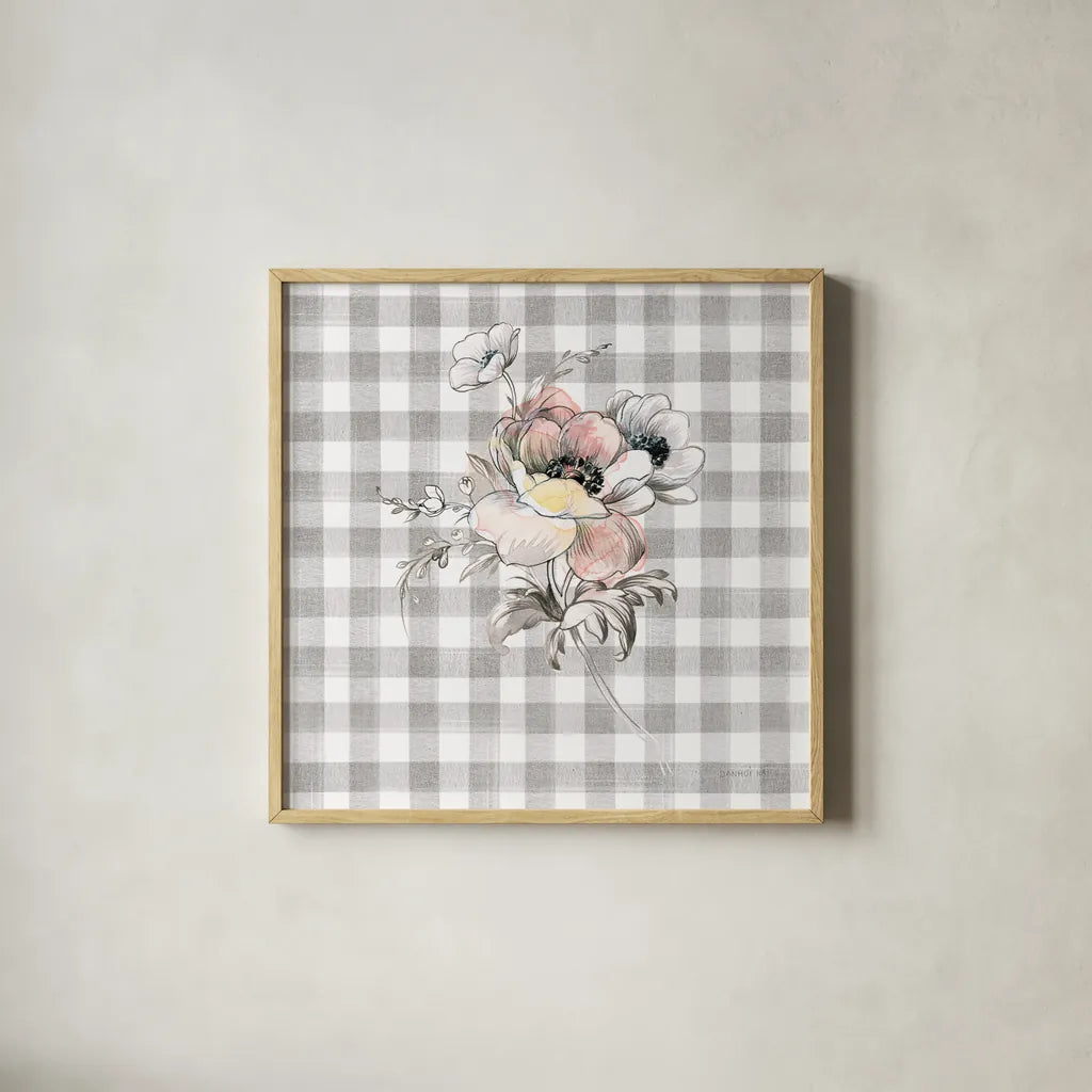 Sketchbook Garden X Checker by Danhui Nai. Shown in a natural wood glass frame for a timeless modern aesthetic. Available as an archival giclee rolled canvas, fine art paper, or poster print. SKU 42442a.