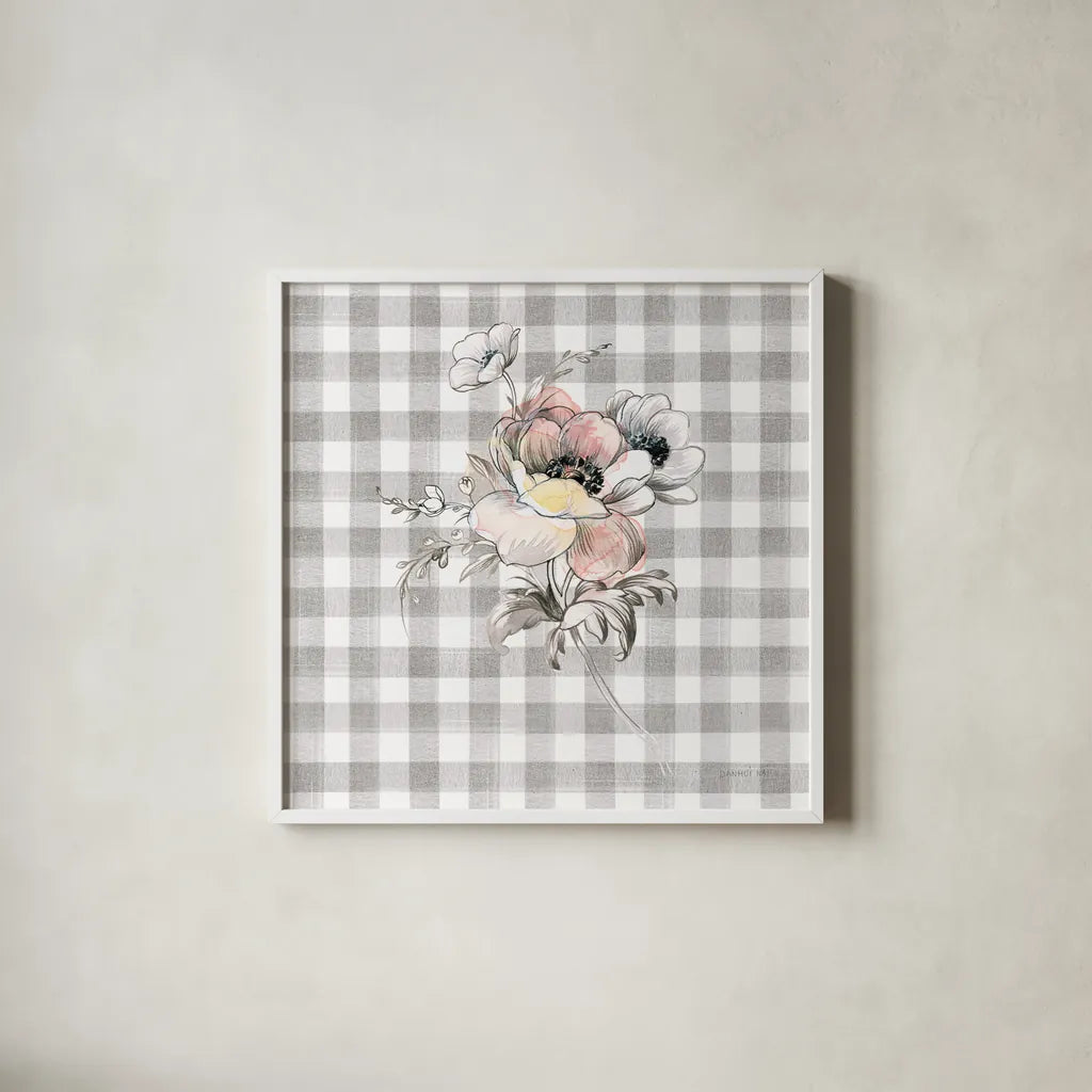 Sketchbook Garden X Checker by Danhui Nai. Shown in a crisp white glass frame for a clean and minimalist style. Available as an archival giclee rolled canvas, fine art paper, or poster print. SKU 42442a.