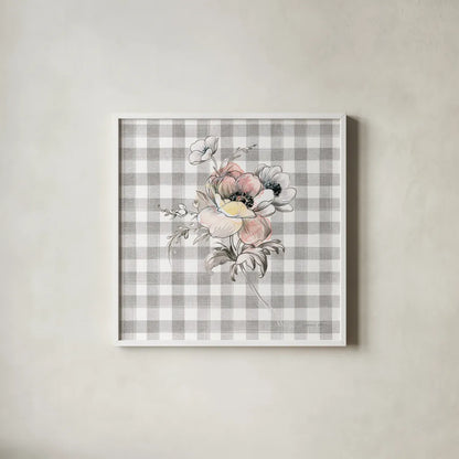 Sketchbook Garden X Checker by Danhui Nai. Shown in a crisp white glass frame for a clean and minimalist style. Available as an archival giclee rolled canvas, fine art paper, or poster print. SKU 42442a.