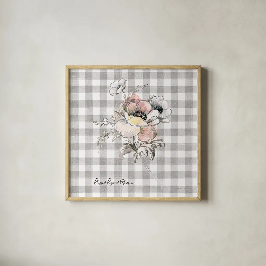 Sketchbook Garden X Checker Blessed by Danhui Nai. Shown in a natural wood glass frame for a timeless modern aesthetic. Available as an archival giclee rolled canvas, fine art paper, or poster print. SKU 42612a.