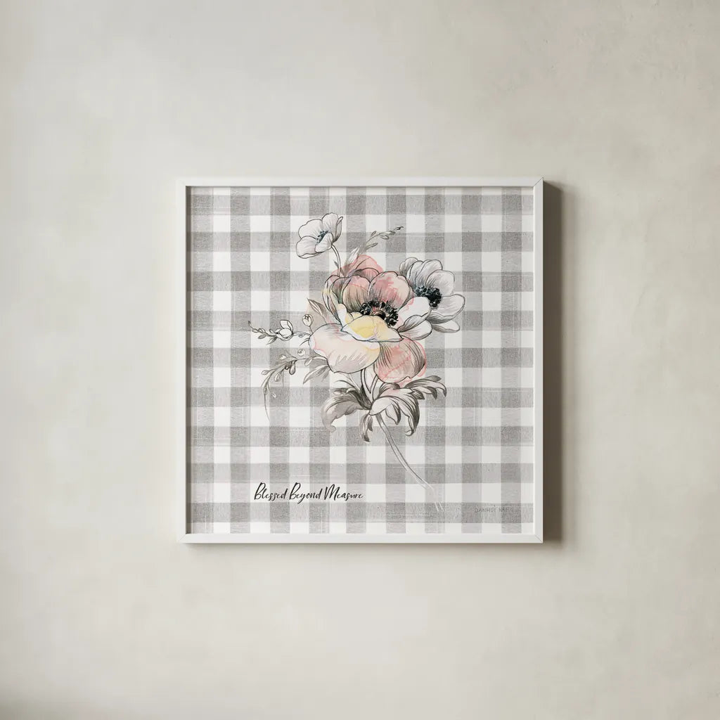 Sketchbook Garden X Checker Blessed by Danhui Nai. Shown in a crisp white glass frame for a clean and minimalist style. Available as an archival giclee rolled canvas, fine art paper, or poster print. SKU 42612a.