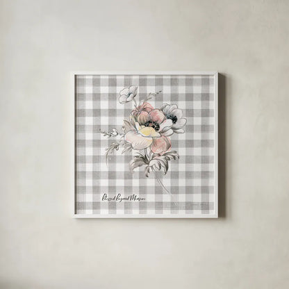 Sketchbook Garden X Checker Blessed by Danhui Nai. Shown in a crisp white glass frame for a clean and minimalist style. Available as an archival giclee rolled canvas, fine art paper, or poster print. SKU 42612a.