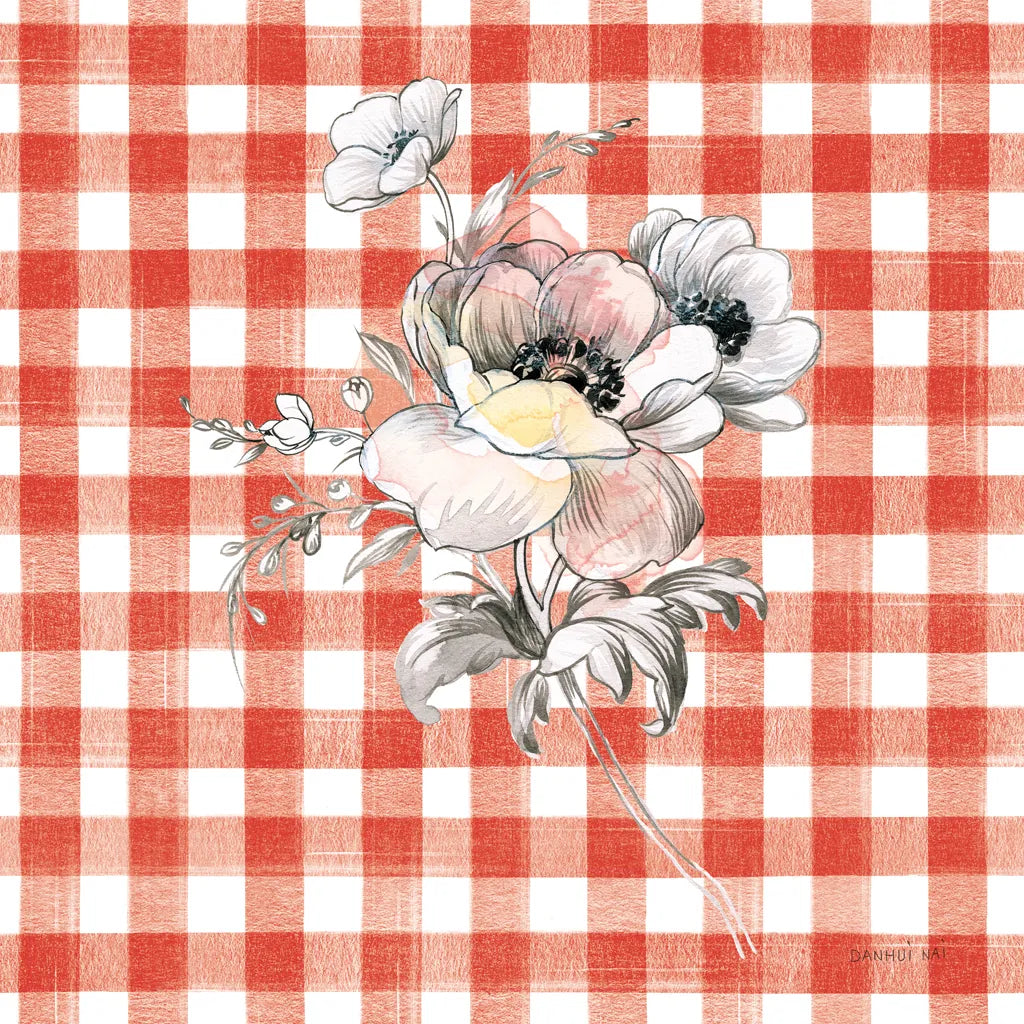 Sketchbook Garden X Red Checker by Danhui Nai. SKU 42824a. Archival Giclee Fine art print for wall decor.
