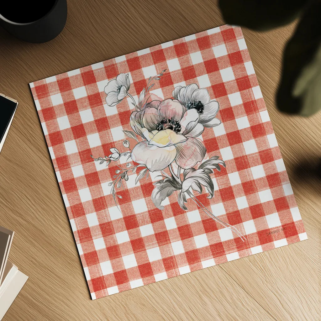 Sketchbook Garden X Red Checker by Danhui Nai. Shown as a detailed flat fine art print, highlighting archival giclee quality. Available as an archival giclee rolled canvas, fine art paper, or poster print. SKU 42824a.